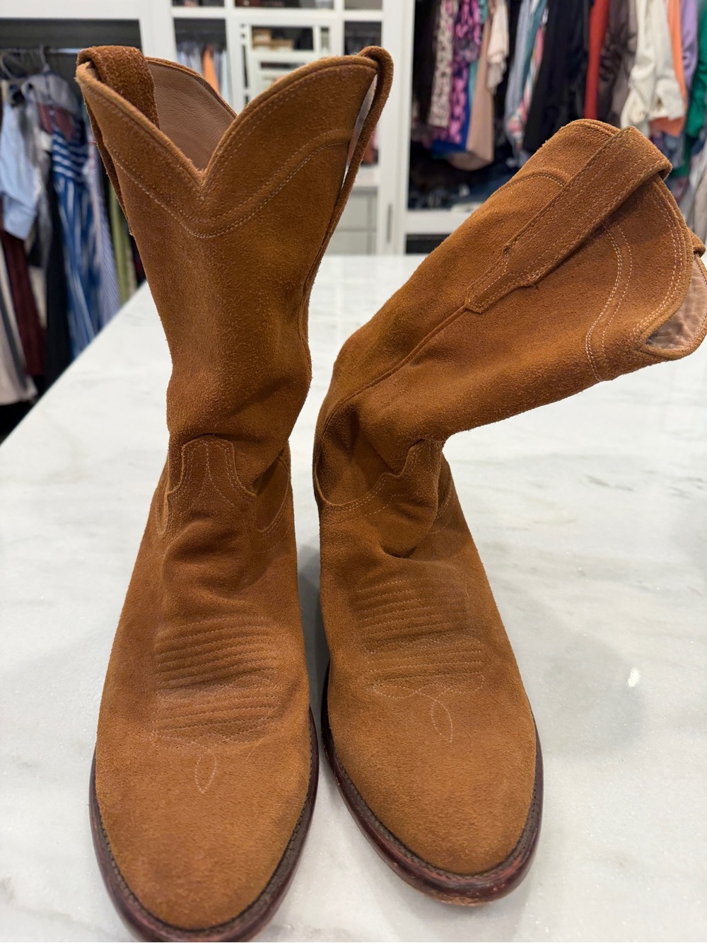 Tecovas Men's Suede Cowboy Boots - Chestnut Brown